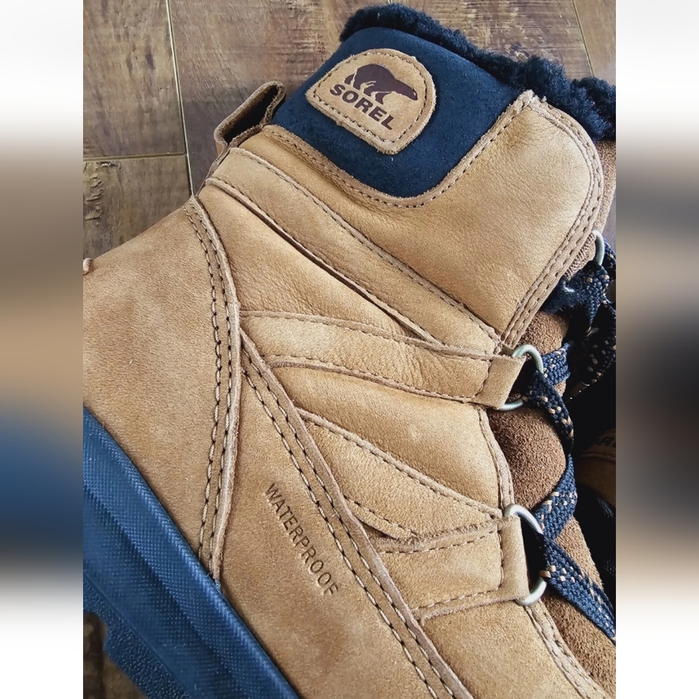 SOREL Whitney Short Lace PREMIUM LEATHER -32°C Winter Boots Sz US 8 CAMEL BROWN - Picture 5 of 12